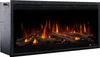 A close-up, front-facing view of an electric fireplace with realistic flame effects and decorative logs. Podgląd zdjęcia produktu