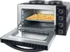 A mini oven with its door open, showing a tray of french fries inside. Produktbild-Vorschau