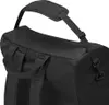 A close-up view of the top section of a black travel bag, showing the padded shoulder strap and carrying handles. Produktbild-Vorschau