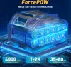 A 3D render of a battery pack with internal cells, surrounded by glowing blue circuitry and text overlays. Produktbild-Vorschau