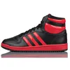 A side view of a black and red Adidas high-top sneaker. Podgląd zdjęcia produktu