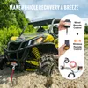 A yellow and black UTV driving through mud, with product accessories and text overlays. Produktbild-Vorschau