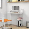 A white computer desk with a monitor, books, and a chair in a room. Voir les images du produit