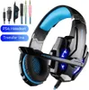 A gaming headset with its accessories and labels on a white background. Produktbild-Vorschau