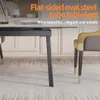 Close-up of a dining table and chairs with text overlay describing the table legs. Produktbild-Vorschau