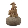 Gartenfigur Welcome - 3 Häschen auf Stein - Dekofigur - H: 26cm - Polyresin - braun Produktbild-Vorschau