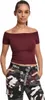 Urban Classics Ladies - Off Shoulder Rib Top red wine - M Produktbild-Vorschau 6
