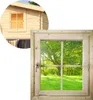 A collage showing a close-up of a wooden window and a detail of a wooden cabin with a window. Produktbild-Vorschau