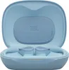A pair of light blue wireless earbuds are shown inside their open charging case. Produktbild-Vorschau