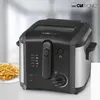A Clatronic deep fryer is shown on a table, with a plate of french fries to its left. Produktbild-Vorschau