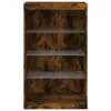 A front view of a wooden bookshelf with glass shelves against a white background. Produktbild-Vorschau