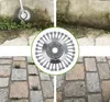 A collage showing a weed brush attachment for a string trimmer being used to clear weeds from pavement and concrete edges. Podgląd zdjęcia produktu