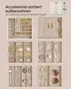 A collage of images showcasing a jewelry box and its contents, organized into different compartments. Produktbild-Vorschau