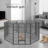 A living room scene with a dog playpen set up, featuring two golden retrievers. Produktbild-Vorschau