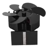 A black stove fan with four blades is shown from a slightly elevated front-facing angle against a white background. Anteprima dell’immagine prodotto