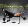 A man is using a black multi-functional weight bench with leg press attachment. The word 'Ripped' is overlaid in neon yellow text. Produktbild-Vorschau