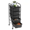 A black rolling storage cart with five drawers, topped with a few bathroom items. Produktbild-Vorschau