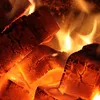A close-up view of burning wood logs, with flames visible. Produktbild-Vorschau