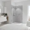 A modern bathroom with a walk-in shower and vanity. Produktbild-Vorschau