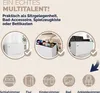 Collage showing a white storage bench used in different room settings and as a toy box. Produktbild-Vorschau