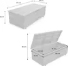 Two images of a wooden garden storage box with dimensions indicated by text and arrows. Anteprima dell’immagine prodotto