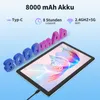 A tablet is shown with marketing text and icons highlighting its features. Produktbild-Vorschau