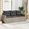 vidaXL 3-tlg. Garten-Sofagarnitur mit Kissen Hellgrau Poly Produktbild-Vorschau 2