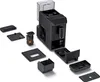 A disassembled black coffee machine with its various parts laid out around it on a white background. Produktbild-Vorschau