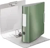 A green binder is shown open with its cover lifted, revealing the inside mechanism and a white label on the cover. Náhľad obrázku produktu