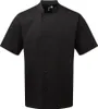 A black short-sleeved chef's jacket shown flat against a white background. Voir les images du produit