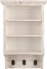 A white wooden wall shelf with three shelves and three hooks at the bottom. Anteprima dell’immagine prodotto