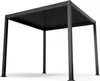 A black pergola with a slatted roof stands on a white background. Produktbild-Vorschau