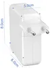 A white power adapter with dimensions indicated by blue lines and text. Produktbild-Vorschau
