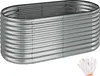 A raised garden bed made of corrugated galvanized steel, shown from a slightly elevated angle against a white background. A pair of white work gloves with orange trim is visible in the lower right corner. Voir les images du produit