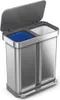A stainless steel dual-compartment trash can with the lid open. Podgląd zdjęcia produktu