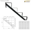 A black metal staircase with a technical drawing showing dimensions. Náhled obrázku produktu