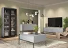 A modern living room with a TV cabinet, coffee table, and display cabinet. Produktbild-Vorschau