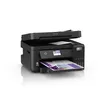 A black Epson EcoTank L6270 printer is shown against a white background. The printer has its lid open, and a document is partially visible in the output tray. Podgląd zdjęcia produktu