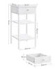 A white nightstand with a drawer and two shelves, shown with dimensions. A separate image shows the drawer with its dimensions. Náhled obrázku produktu