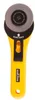 A yellow rotary cutter with a silver blade and black accents is shown against a white background. Produktbild-Vorschau