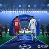 Two soccer players walking onto a field through a Champions League archway. Produktbild-Vorschau