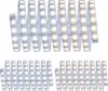 Two coiled LED light strips are shown against a white background. The top strip has a mix of white and warm white LEDs, while the bottom strip has only white LEDs. Produktbild-Vorschau