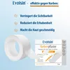 A roll of scar tape and a box of Evolsin scar plaster are shown against a light blue background, with text describing the product's benefits. Náhled obrázku produktu
