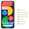 A smartphone screen displaying a colorful wallpaper and icons, with a list of product features to the right. Produktbild-Vorschau
