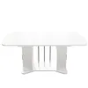 A white oval dining table with a modern base. Produktbild-Vorschau