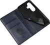 A blue leather flip phone case with card slots and a black inner phone holder. Produktbild-Vorschau