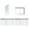 Diagrams and a table showing dimensions for shower enclosures. Produktbild-Vorschau