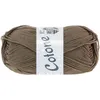 A ball of brown yarn with a label wrapped around it. Produktbild-Vorschau