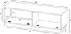 A 3D isometric diagram of a white TV cabinet with dimensions indicated by lines and numbers. Produktbild-Vorschau