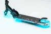 A close-up, studio shot of a black and blue children's scooter with illuminated LED wheels and trim, set against a white background. Voir les images du produit